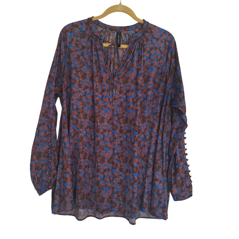 Marc Cain Blouse Top Blue Brown‎ Size N4 oversized/L